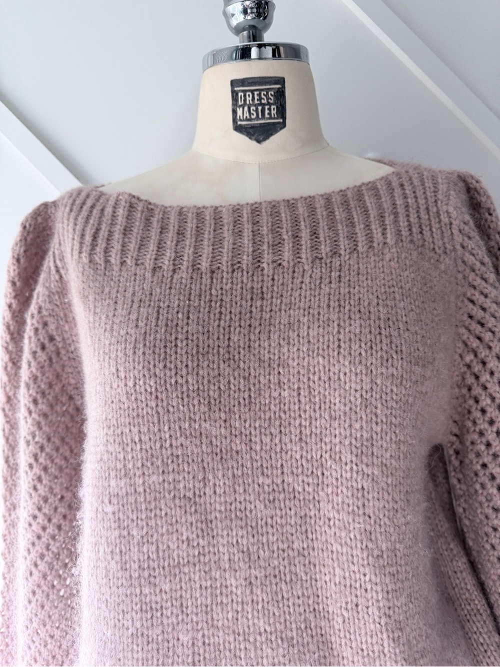 LoveShackFancy Alpaca Wool Blend Bateau Neck Crop Sweater Pink Size M - Picture 5 of 17